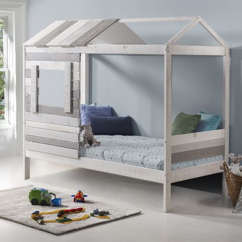 Lit Cabane Enfant Rustique 90x190 Cm En Bois Clair/gris - Sue