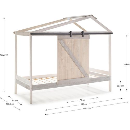 Lit Cabane Enfant Rustique 90x190 Cm En Bois Blanchi/gris - Emile