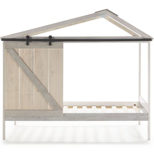 Lit Cabane Enfant Rustique 90x190 Cm En Bois Blanchi/gris - Emile