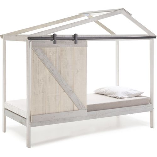 Lit Cabane Enfant Rustique 90x190 Cm En Bois Blanchi/gris - Emile