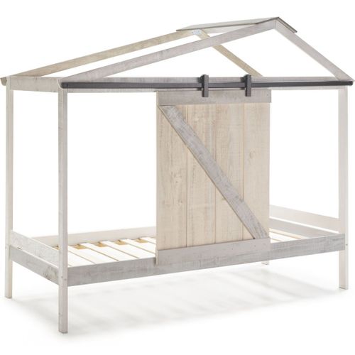 Lit Cabane Enfant Rustique 90x190 Cm En Bois Blanchi/gris - Emile