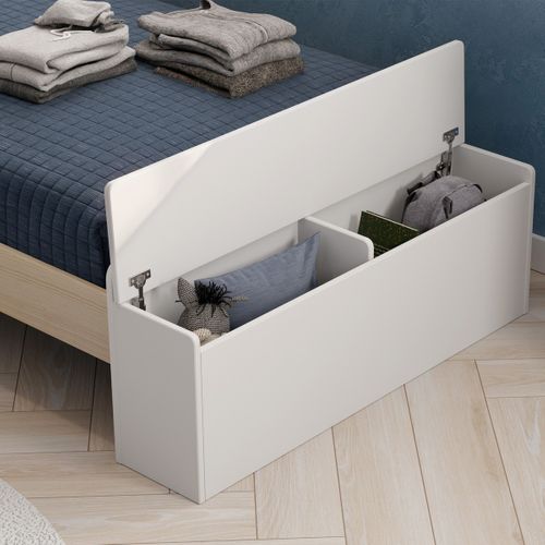 Lit Enfant 90x190 Cm En Bois Blanc Avec Tête De Lit Cabane Et Coffre De Rangement - Anatole