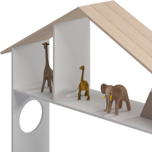 Lit Enfant 90x190 Cm En Bois Blanc Avec Tête De Lit Cabane Et Coffre De Rangement - Anatole