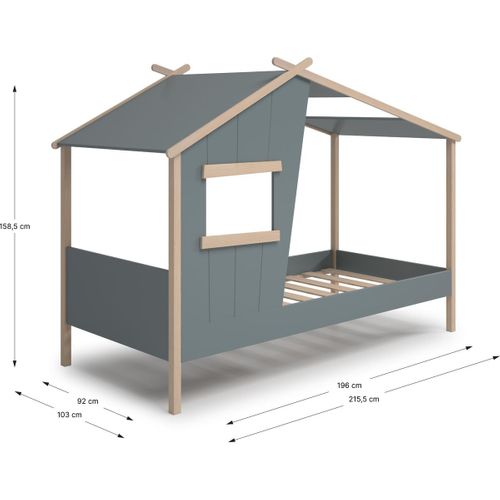Lit Cabane Enfant 90x190 Cm En Bois Vert Kaki - Artus