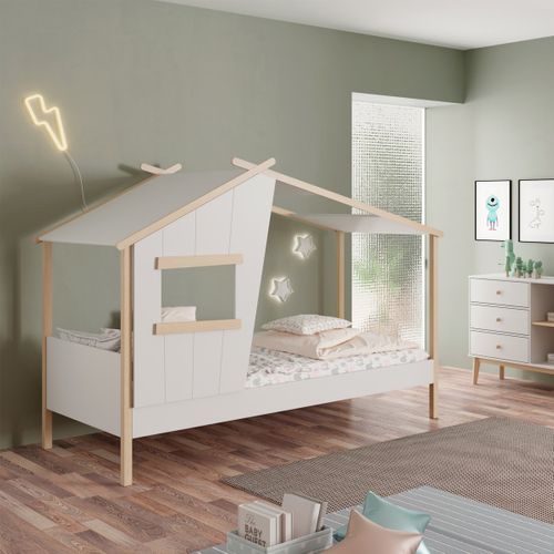Lit Cabane Enfant 90x190 Cm En Bois Blanc - Artus