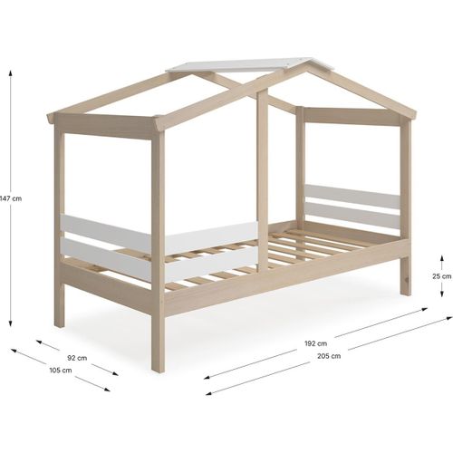 Lit Cabane Enfant 90x190 Cm En Bois Clair/blanc - Violette