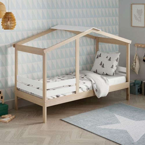 Lit Cabane Enfant 90x190 Cm En Bois Clair/blanc - Violette