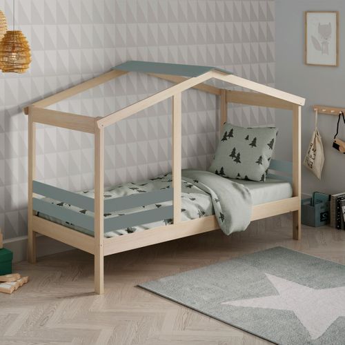 Lit Cabane Enfant 90x190 Cm En Bois Clair/vert Kaki - Violette