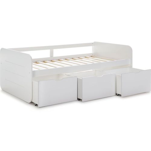 Lit Banquette Enfant 90x190 Cm En Bois Blanc Avec Tiroirs De Rangement - Lio