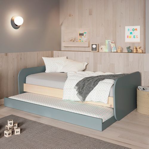 Lit Gigogne Enfant 90x190 Cm à Tiroir En Bois Vert Kaki - Elise