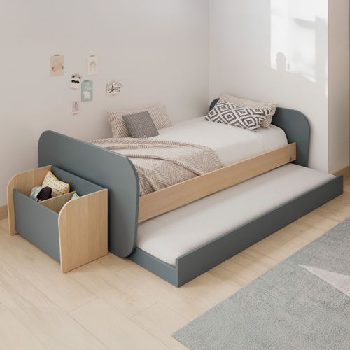 Lit Gigogne Enfant 90x190 Cm à Tiroir En Bois Vert Kaki - Elise