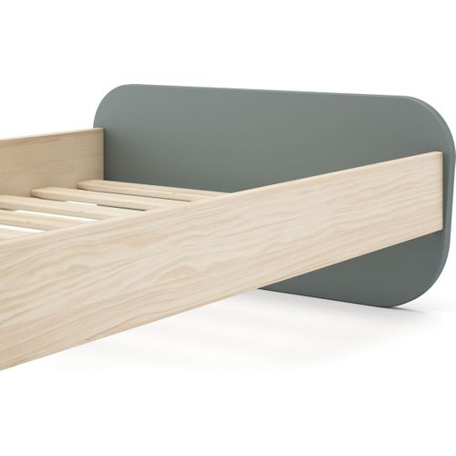 Lit Enfant 90x190 Cm Avec Tête De Lit En Bois Vert Kaki - Elise