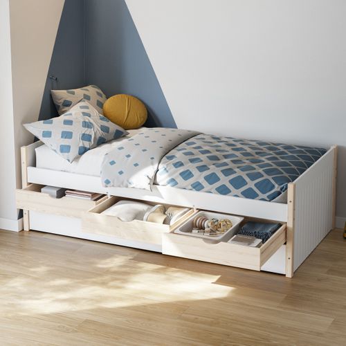Lit Gigogne Enfant 90x190 à Tiroirs En Bois Blanc - Owan