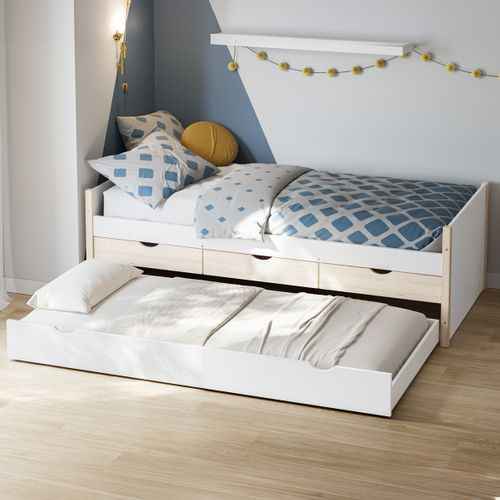 Lit Gigogne Enfant 90x190 à Tiroirs En Bois Blanc - Owan