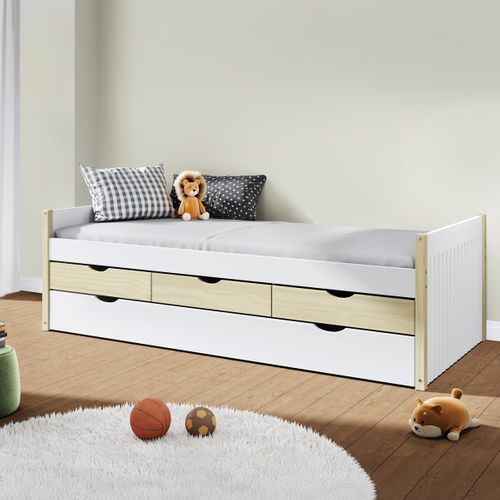 Lit Gigogne Enfant 90x190 à Tiroirs En Bois Blanc - Owan