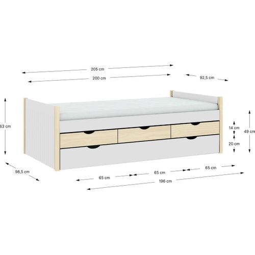 Lit Gigogne Enfant 90x190 à Tiroirs En Bois Blanc - Owan
