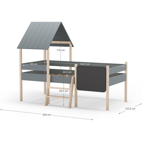Lit Cabane Enfant 90x190 Cm En Bois Vert Kaki - Orea