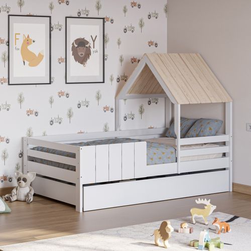 Lit Cabane Enfant 90x190 Cm En Bois Blanc - Eloan