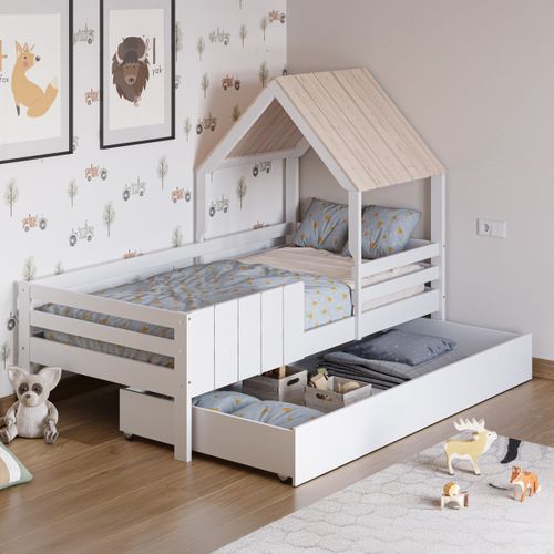 Lit Cabane Enfant 90x190 Cm En Bois Blanc - Eloan