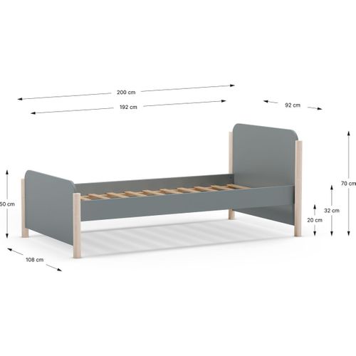 Lit Enfant 90x190 Cm Avec Tête De Lit En Bois Vert Kaki - Bastien