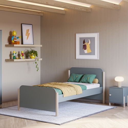 Lit Enfant 90x190 Cm Avec Tête De Lit En Bois Vert Kaki - Bastien
