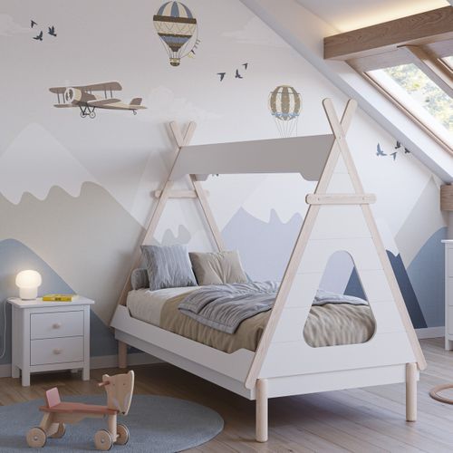 Lit Tipi Enfant 90x190 Cm En Bois Blanc - Totem