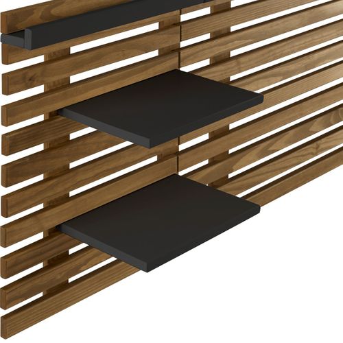 Tête De Lit Adulte En Lattes De Bois Clair / Noir 240 Cm Avec Chevets Intégrés - Essenza