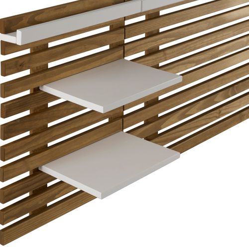 Tête De Lit Adulte En Lattes De Bois Clair / Blanc 240 Cm Avec Chevet Intégrés - Essenza