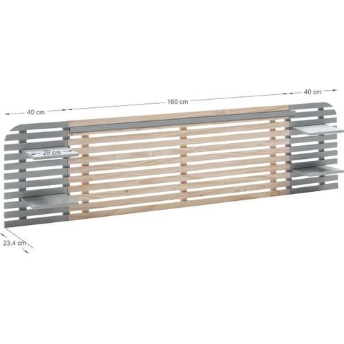Tête De Lit Adulte En Lattes De Bois Blanchi / Gris 240 Cm Avec Chevets Intégrés - Scala