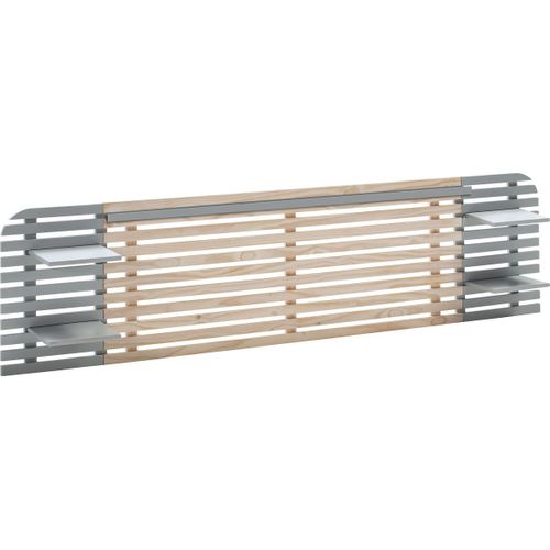 Tête De Lit Adulte En Lattes De Bois Blanchi / Gris 240 Cm Avec Chevets Intégrés - Scala