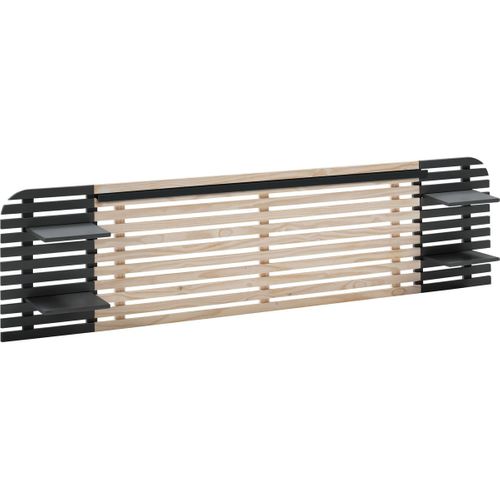 Tête De Lit Adulte En Lattes De Bois Blanchi / Noir 240 Cm Avec Chevets Intégrés - Scala