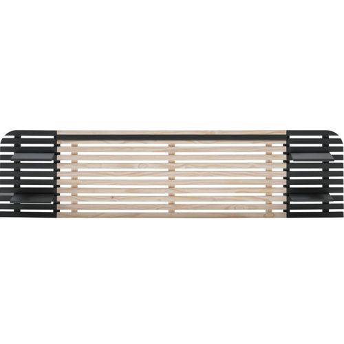 Tête De Lit Adulte En Lattes De Bois Blanchi / Noir 240 Cm Avec Chevets Intégrés - Scala