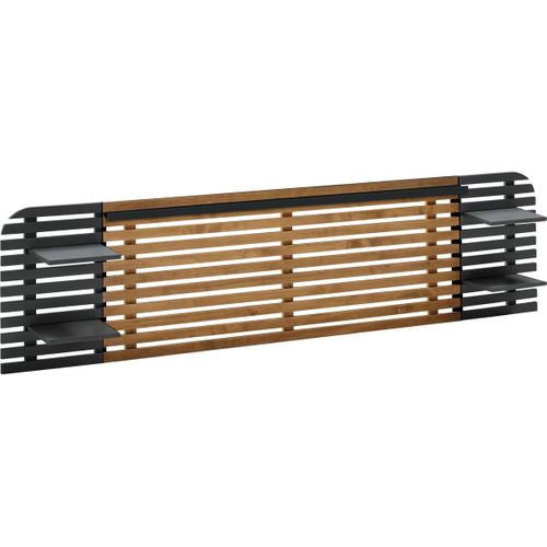 Tête De Lit Adulte En Lattes De Bois Clair / Noir Avec Chevets Intégrés 240 Cm - Scala