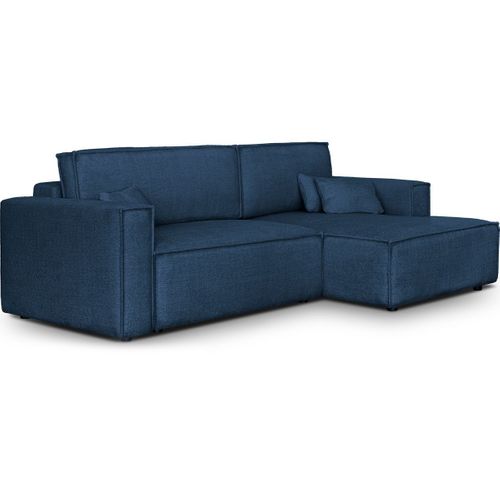 Canapé D'angle à Droite Convertible 3 Places En Tissu Bouclé Bleu Foncé - Asti