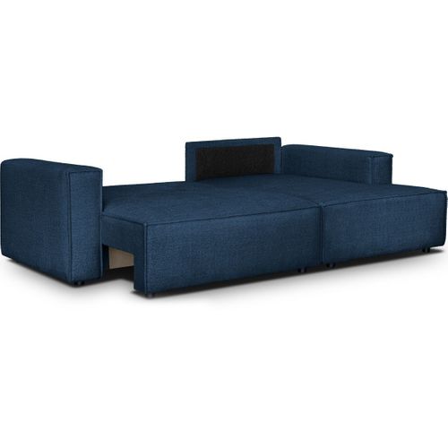 Canapé D'angle à Droite Convertible 3 Places En Tissu Bouclé Bleu Foncé - Asti