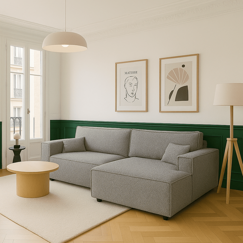 Canapé D'angle à Droite Convertible 3 Places En Tissu Bouclé Gris Clair - Asti