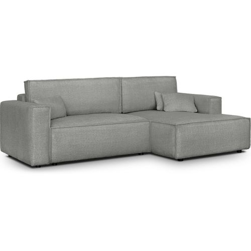 Canapé D'angle à Droite Convertible 3 Places En Tissu Bouclé Gris Clair - Asti