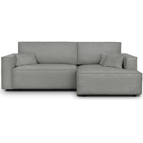 Canapé D'angle à Droite Convertible 3 Places En Tissu Bouclé Gris Clair - Asti