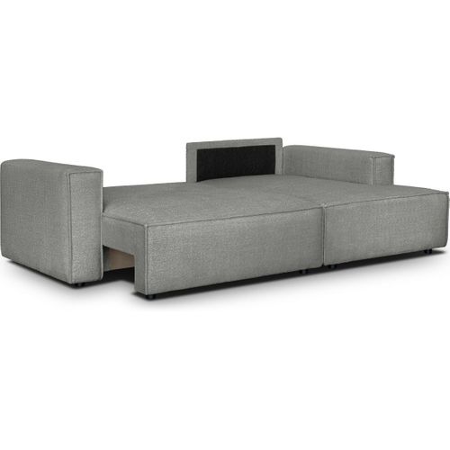 Canapé D'angle à Droite Convertible 3 Places En Tissu Bouclé Gris Clair - Asti