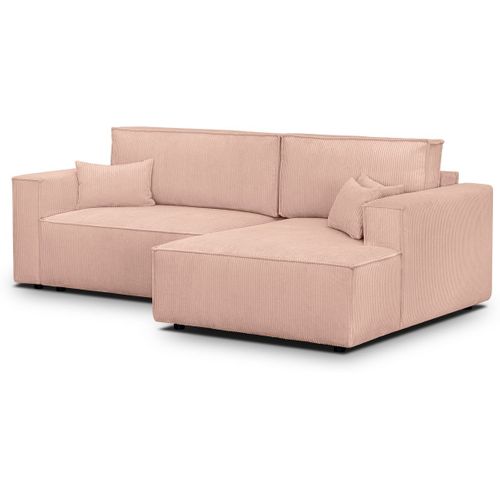 Canapé D'angle à Droite Convertible 3 Places En Velours Côtelé Rose Pâle - Asti