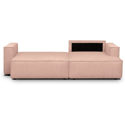 Canapé D'angle à Droite Convertible 3 Places En Velours Côtelé Rose Pâle - Asti