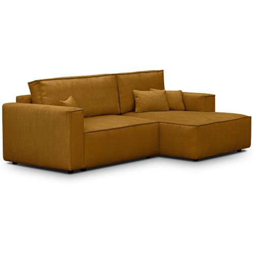 Canapé D'angle à Droite Convertible 3 Places En Velours Côtelé Jaune Moutarde - Asti
