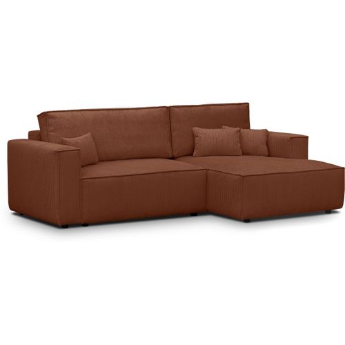 Canapé D'angle à Droite Convertible 3 Places En Velours Côtelé Rouille - Asti