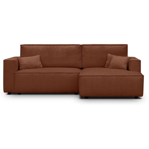 Canapé D'angle à Droite Convertible 3 Places En Velours Côtelé Rouille - Asti