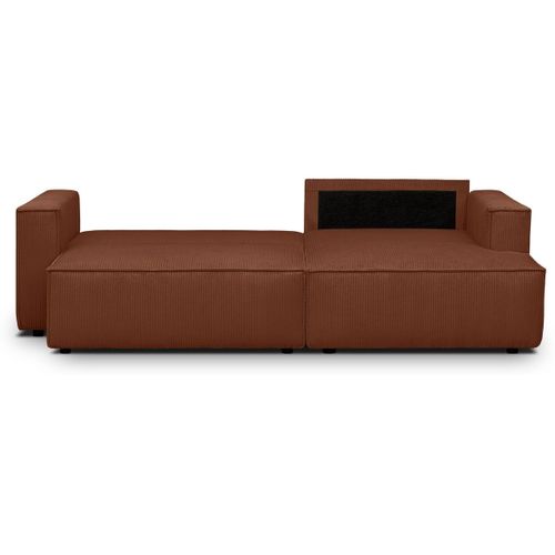 Canapé D'angle à Droite Convertible 3 Places En Velours Côtelé Rouille - Asti