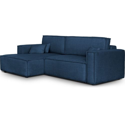 Canapé D'angle à Gauche Convertible 3 Places En Tissu Bouclé Bleu Foncé - Asti