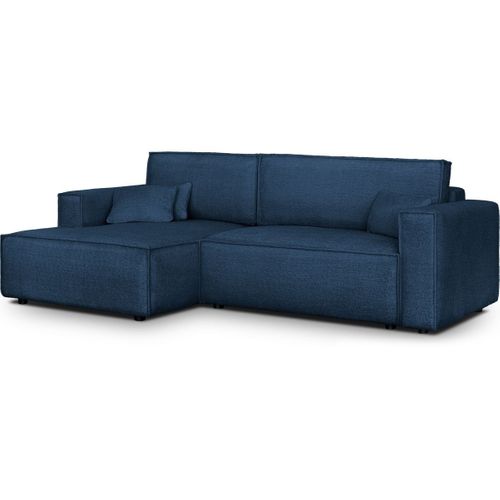 Canapé D'angle à Gauche Convertible 3 Places En Tissu Bouclé Bleu Foncé - Asti