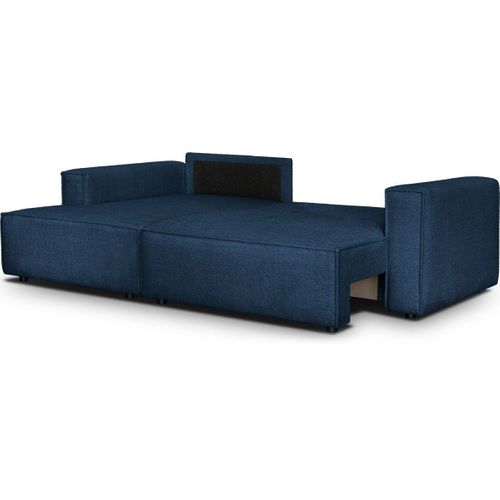 Canapé D'angle à Gauche Convertible 3 Places En Tissu Bouclé Bleu Foncé - Asti