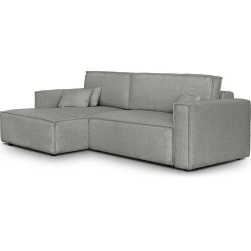 Canapé D'angle à Gauche Convertible 3 Places En Tissu Bouclé Gris Clair - Asti