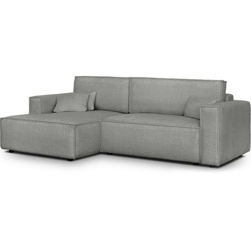 Canapé D'angle à Gauche Convertible 3 Places En Tissu Bouclé Gris Clair - Asti